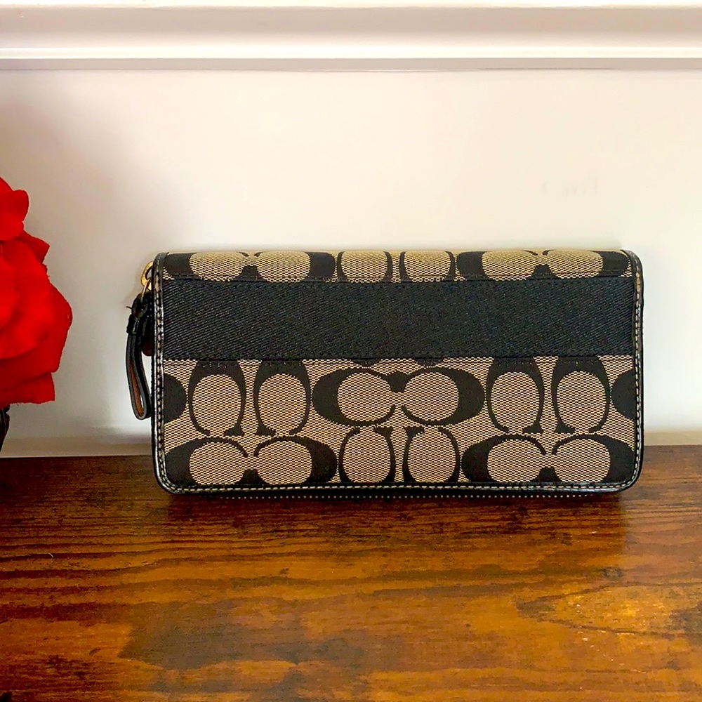 Coach Signature Lurex Stripe Accordion Zip-Around Wallet